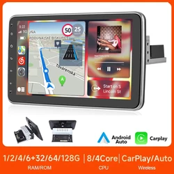 Single 1 DIN Rotatable 10.1 Inch Touch Screen Android 13 Car Stereo Radio GPS 4G+64G FM Car Multimedia Video MP5 NO DVD Player