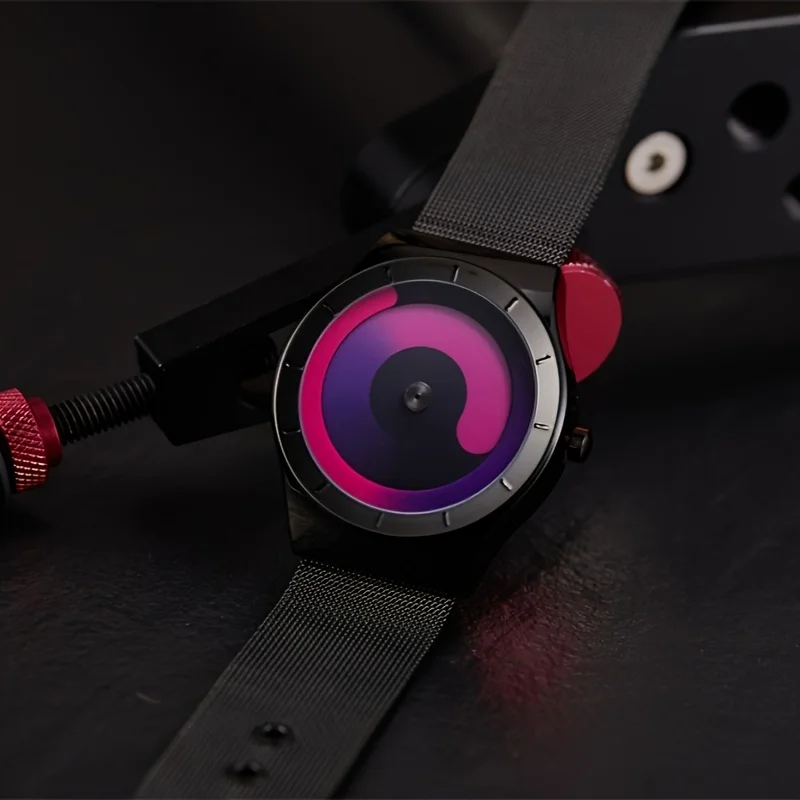 Fashionable trendy man watches personalized creativity no pointers starry vortex circular dial quartz watch relojes para hombres