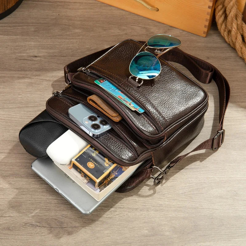 Męska torba na ramię z prawdziwej skóry klasyczna skóra bydlęca torba typu Messenger wielofunkcyjna torba Crossbody Casual dla mężczyzn torebka