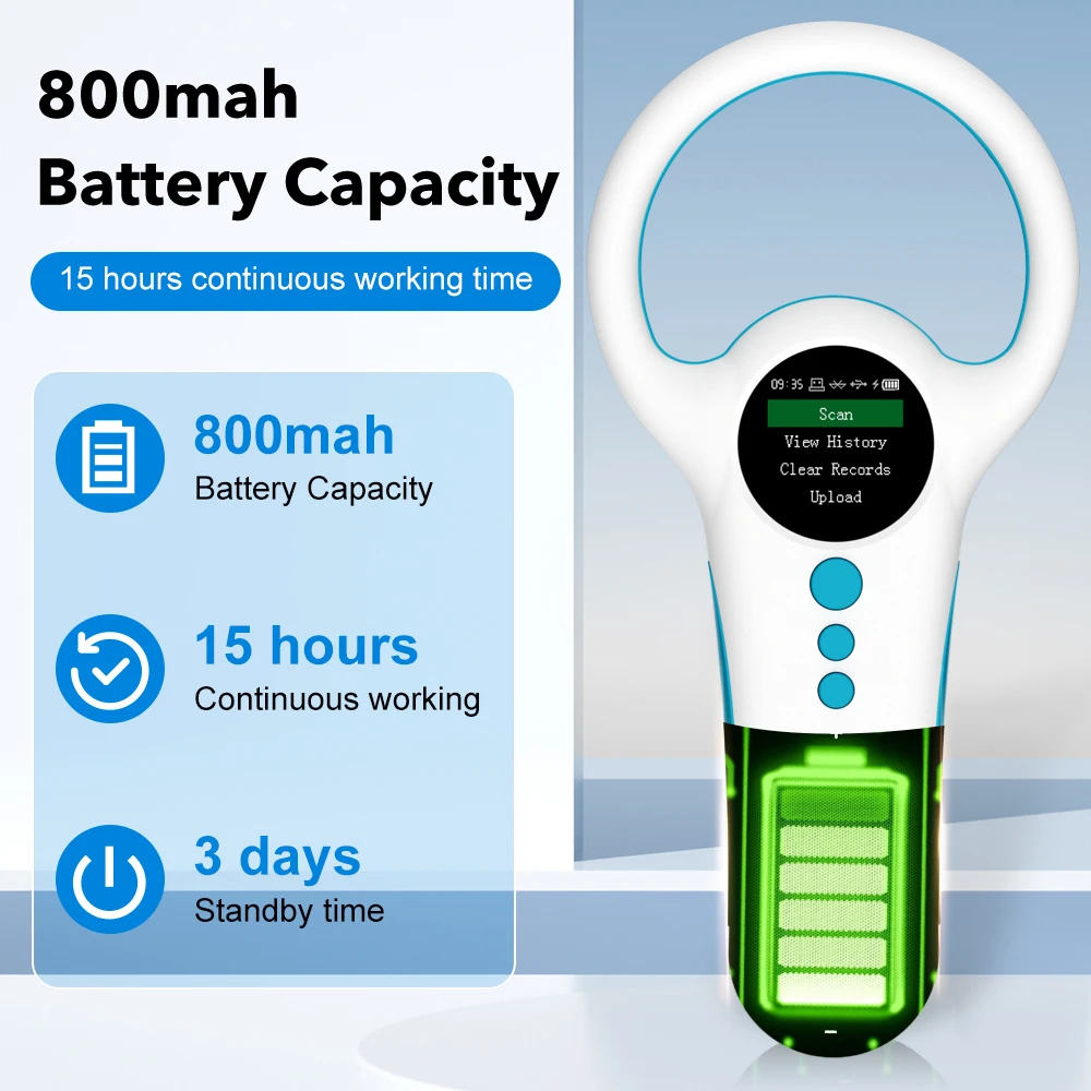 동물 마이크로칩 스캐너 태그 리더, 2.4G 와이파이 블루투스 휴대용 RFID 134.2Khz/125Khz EMID 반려동물 칩 리더, 개 고양이 소 양용