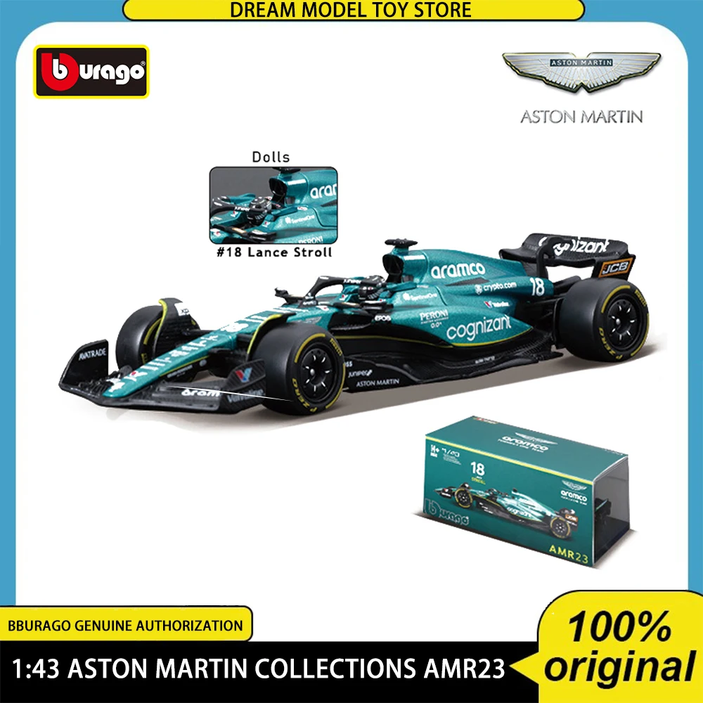 

Bburago 1:43 Aramco F1 Team AMR23 14 Fernando Alonso 18 Lance Stroll Alloy Model Car Collectible Toy Birthday Gift