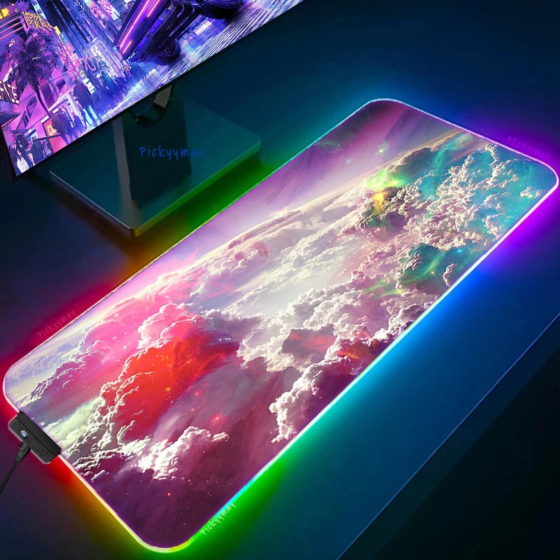 LED Ruang Biru Mouse Pad RGB Komputer Teclado Deskpad LED Bercahaya Meja Tikar PC Gamer Besar Mousepad Keyboard Meja Tikar 100x50