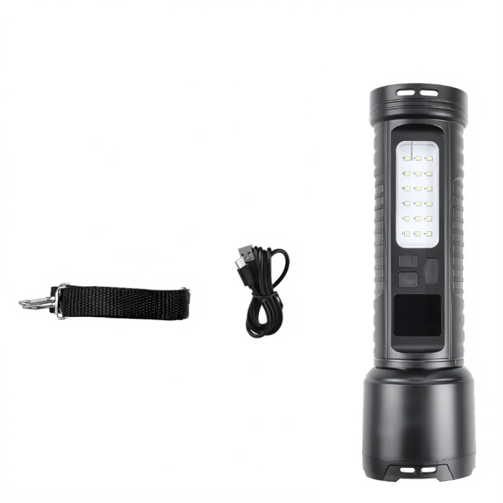 Powerful Led Flashlight Rechargeable Tactical Torch Solar Charging Zoomable Camping Searchlight Digital Display Emergency Light