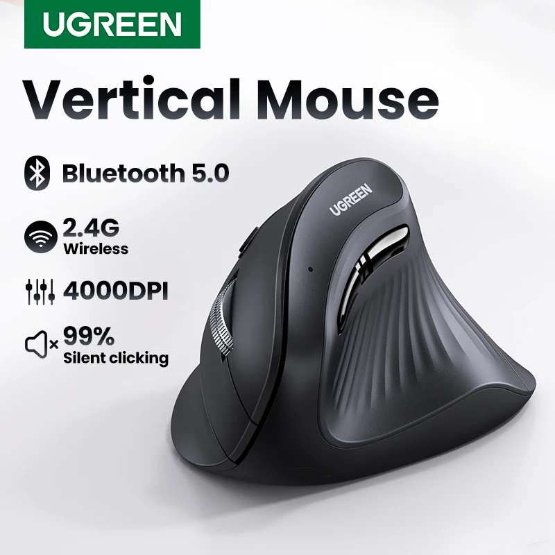 UGREEN pionowa mysz bezprzewodowa Bluetooth5.0 2.4G ergonomiczne 4000DPI 6 wyciszanie przycisków do komputerów MacBook Tablet laptopy PC myszy