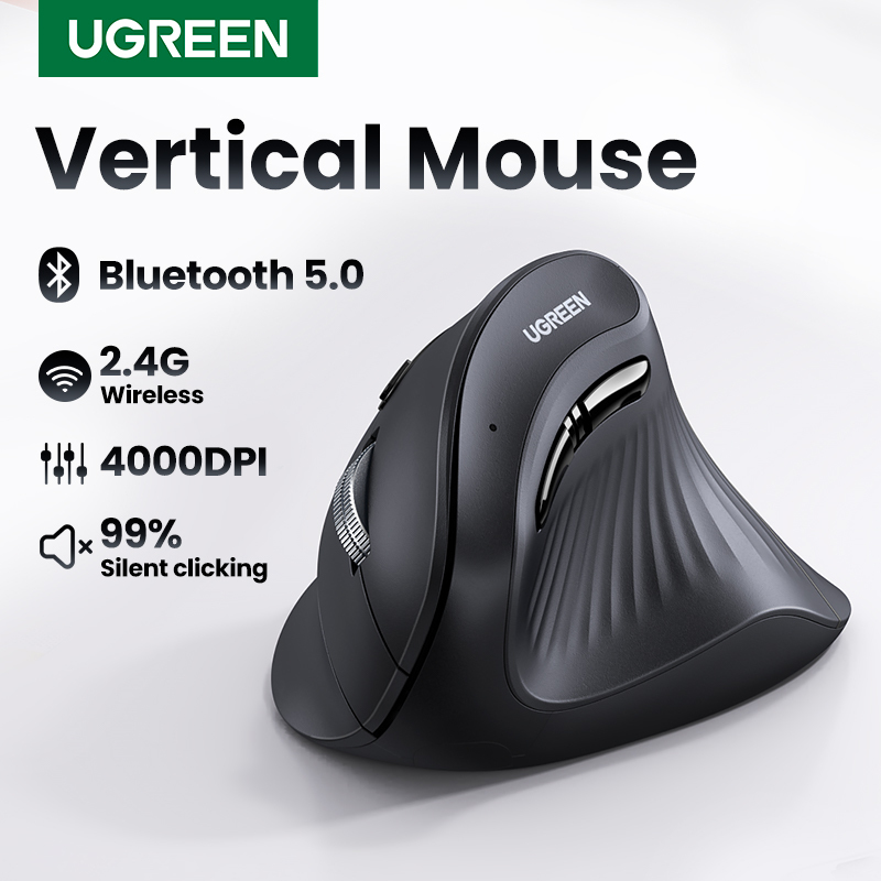  UGREEN Vertical Mouse Wireless Bluetooth5.0 2.4G Ergonomic 4000DPI 6 Mute Buttons for MacBook Tablet Laptops Computer PC Mice 