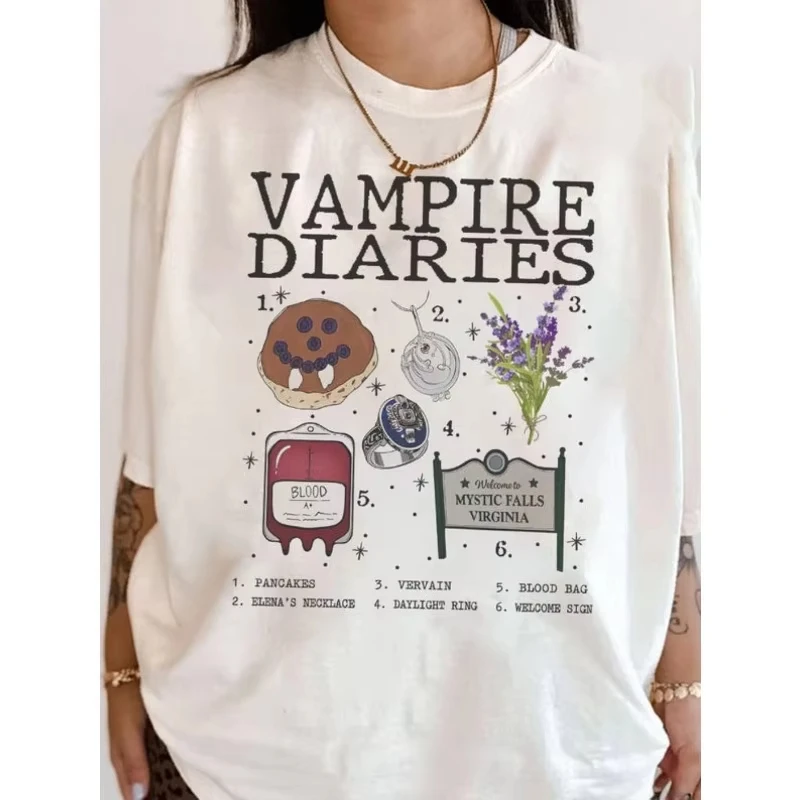 The Vampire Diaries Damon Salvatore TV Series T-shirt Y2k Vintage Tees Print T-Shirt Oversized Casual Loose Streetwear Unisex