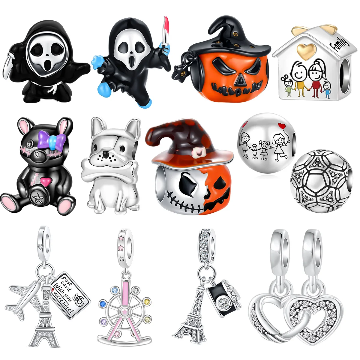 925 sterling silver Original black Nun Pumpkin Ghost Tour Tower Luggage Halloween series Charm Beads Necklace Diy Female Jewelry