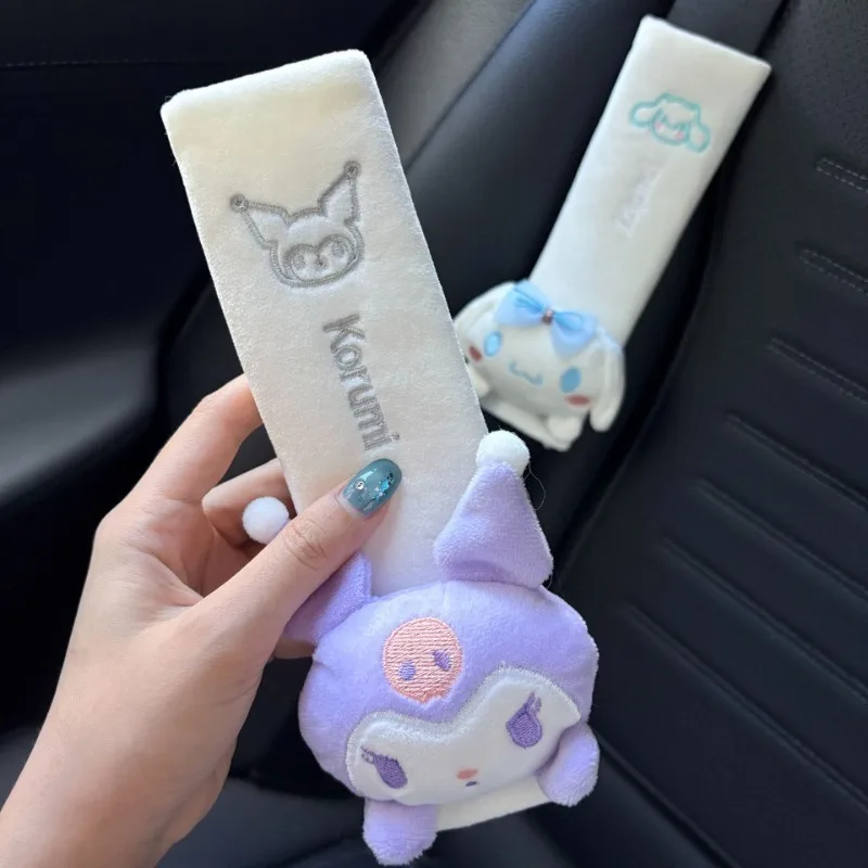 Sanrio minha melodia cinnamoroll protetor de cinto de segurança do carro dos desenhos animados anime personagem kuromi boneca acessórios carro kawaii decoração presente