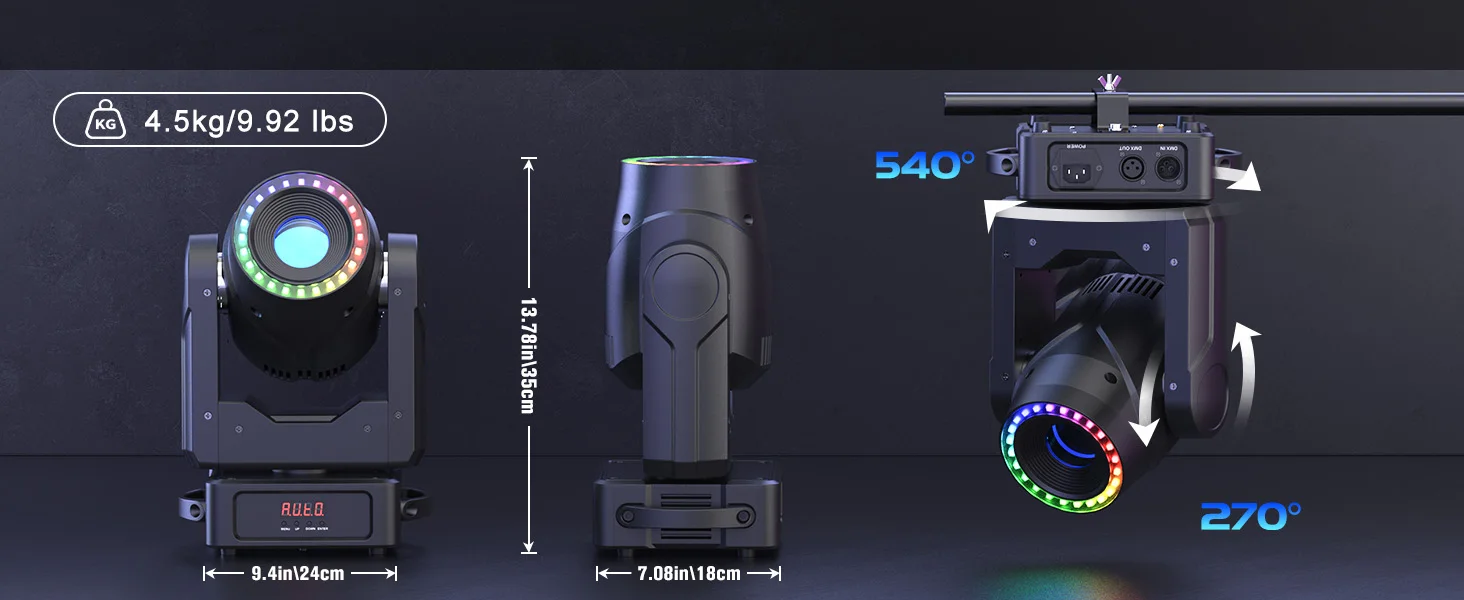 Yiflamefly 150W LED Moving Head DJ-Licht 7 Farben+7 Gobos+3 Prismen RGBW DMX Bühnenlicht für Bar, Disco, Hochzeit, Party, Konzertbeleuchtung – Detail 5
