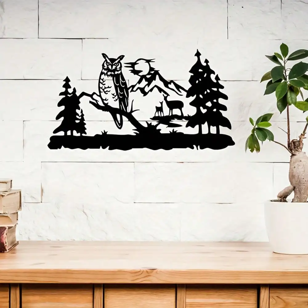 CIFBUY Rustic Owl Deer Forest Animal Iron Wall Art Metal Sculpture Hanging Decor Home Ornament Gift Rustic Plaque