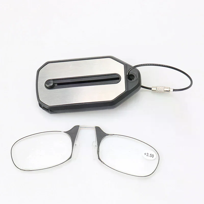 New Folding Legless Nose Clip Reading Glasses Men Women Mini Portable Hyperopia Eyeglasses With Keychain Glasses Box
