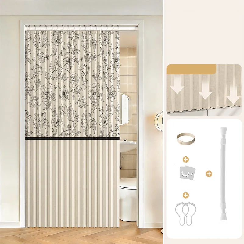 Bathroom Door Curtain Waterproof Mildew Proof Partition Curtain Privacy Fabric Screen Curtain for Toilet Washroom Home Decor