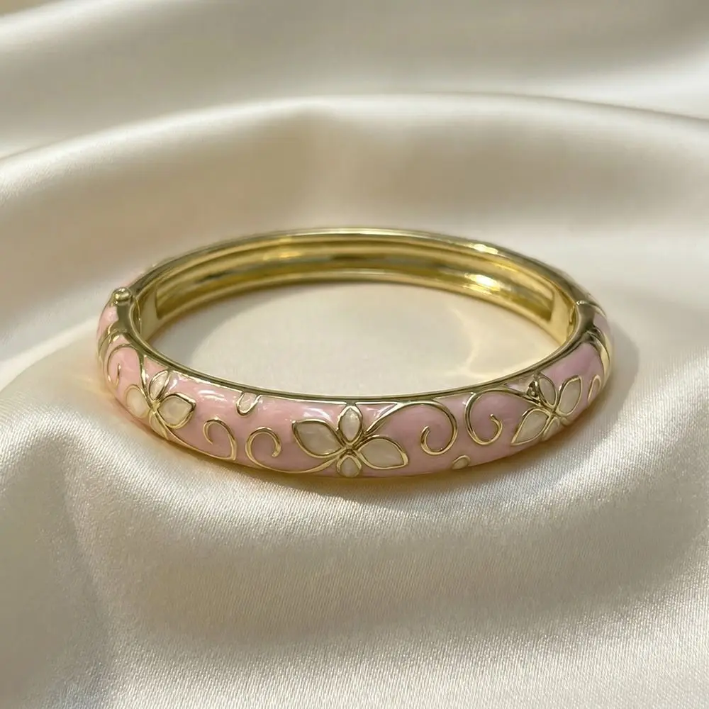 Enamel Chinese Cloisonne Bracelet Double Bangle Chinese Floral Filigree Flower Bangle Vintage Classic Women's Hand Bracelet