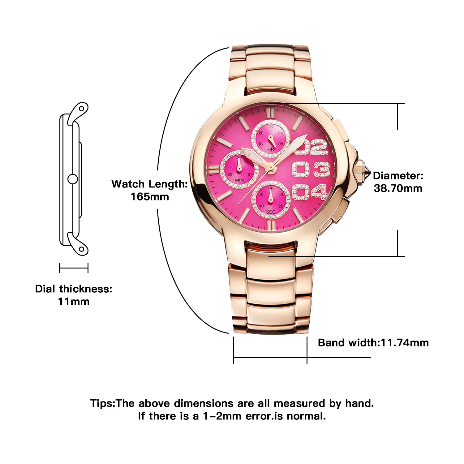 Stainless Steel Gold Women\'s Luxury Quartz Wristwatches Big Multifunctional Crystal Face Branded Women Fashion Jewelry Watches