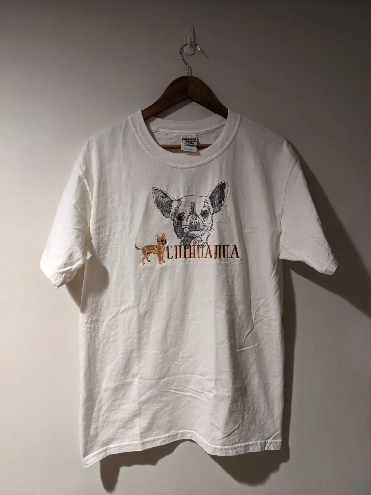 Vintage 90s Chihuahua Dog Animal Cute White Large T-Shirt