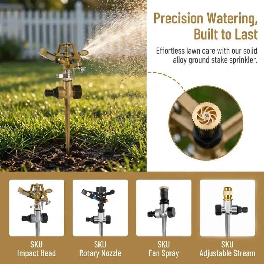Adjustable Spike Sprinkler Double Outlet 360 Degree Rotation Ground Sprinkler Rocker Nozzle Energy Saving Lawn Sprinkler