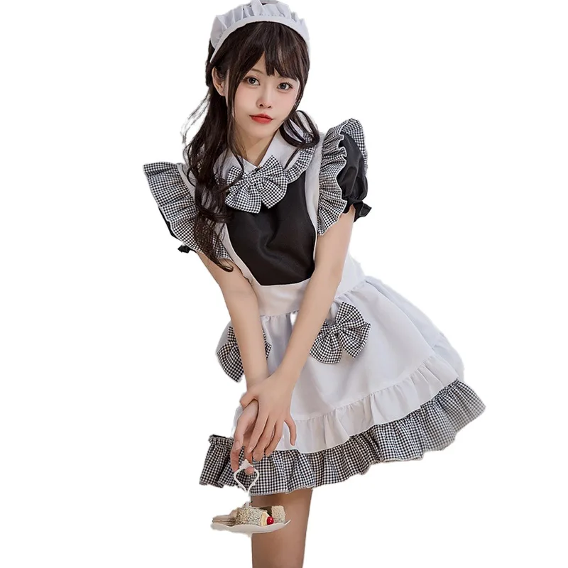 Loween Lolita femme de chambre orm Bla blanc Plaid Cosplay Dr mignon école fille cuisine aide tenue Fem Waitr Costume