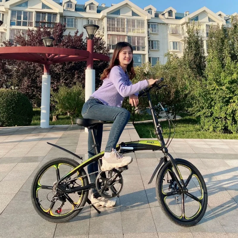 

20 Inch Aluminum Alloy Folding Bike Lightweight 7 Speed Portable Unisex Adults Kids No Assembly Required Folding Car for Travel