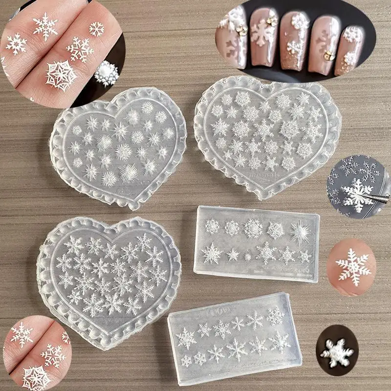3D Christmas Snowflake Silicone Nail Carving Mold Soft Easy Demold DIY Nail Decor Tool for Professional Manicure Studio Use