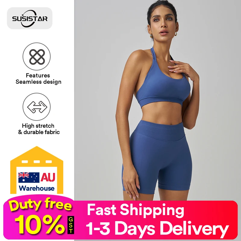 

SUSISTAR Workout Sets for Women Crossover High Waist Biker Shorts One Shoulder Sports Bra 2 Piece Gym Yoga Outfits