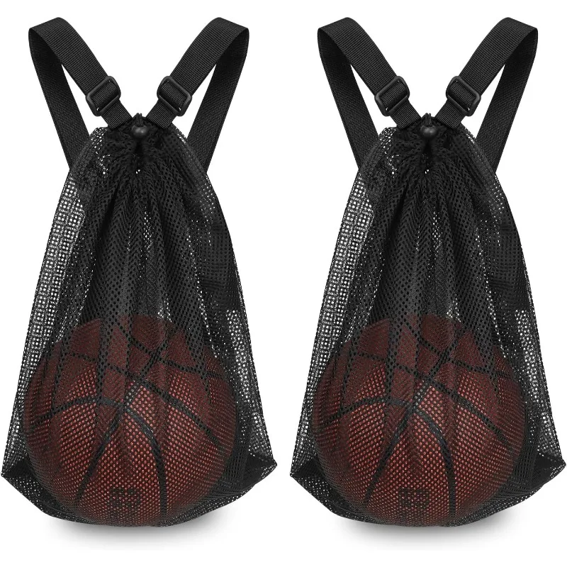 Hot Sale 1/2Pcs Portable Basketball Mesh Bags, Drawstring Net Bags, Football & Table Tennis, Black