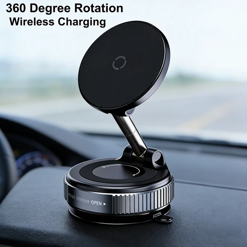 Soporte magnético de vacío para teléfono de coche, carga inalámbrica de 15W, diseño plegable, rotación de 360 grados para escritorio de coche, soporte para teléfono para baño