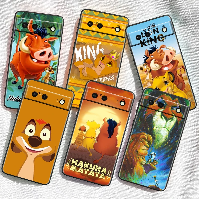 

Cartoon Animation Lion King For Google Pixel 9 8 7A 7 6A 6 5A 5 4 4A XL 5G Black Silicon Shockproof Shell Cover Phone Case