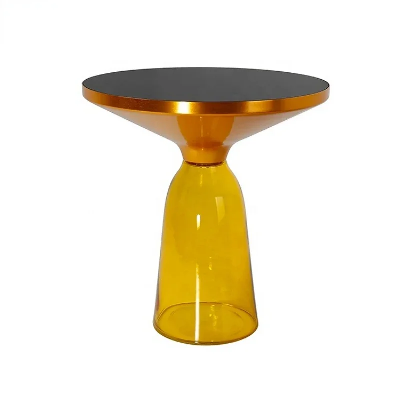 style transparent tinted colorful glass solid brass golden frame bell side table coffee table