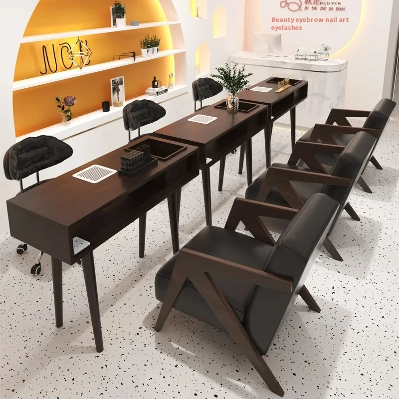 

Customize.New Solid Wood Nail Table and Chair Set American Retro Vacuum Cleaner Single Double Manicure Table