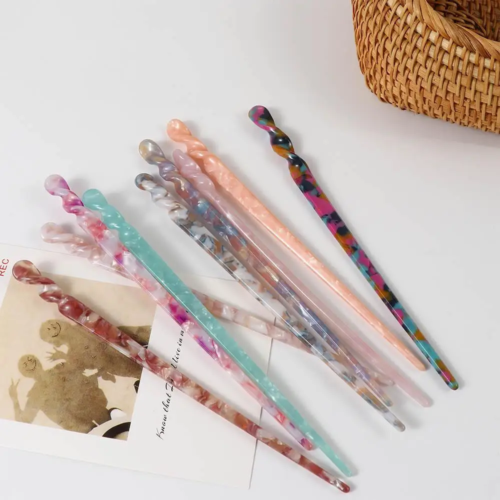 Temperament 1PC Vintage Marbling Pattern Acrylic Hair Accessories Disk Hair Hair Sticks Hairpins