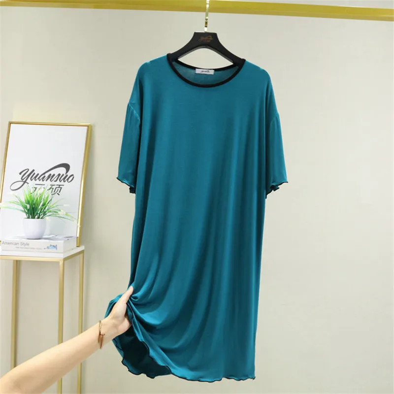 Korean Version Summer Nightgowns Women Thin Casual Home Clothes Short Sleeve Solid Color Loose Sleepy Dress Female Nightshirt