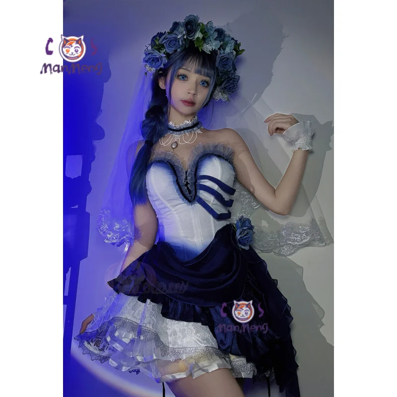 

Женский костюм мертвой невесты на Хэллоуин, корсет невесты с призраком, платье и вуаль, повязка на голову с цветочным принтом, комплект, карнавальная вечеринка, наряды для косплея