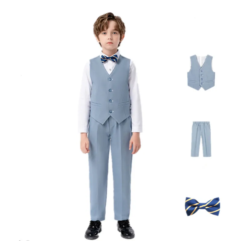 Kids Brithsh Style 3Pieces/Set Vest Pants Bowtie Clothing set Boys Piano Host Performance Costome Children Formal Wedding Dress