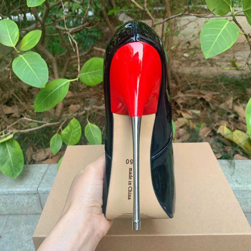 2024 Hot 16cm Pumps Extreme High Heels Shiny Black Sexy Fetish Stilettos Red Inside Drag Queen Model Man Unisex Customize Shoes