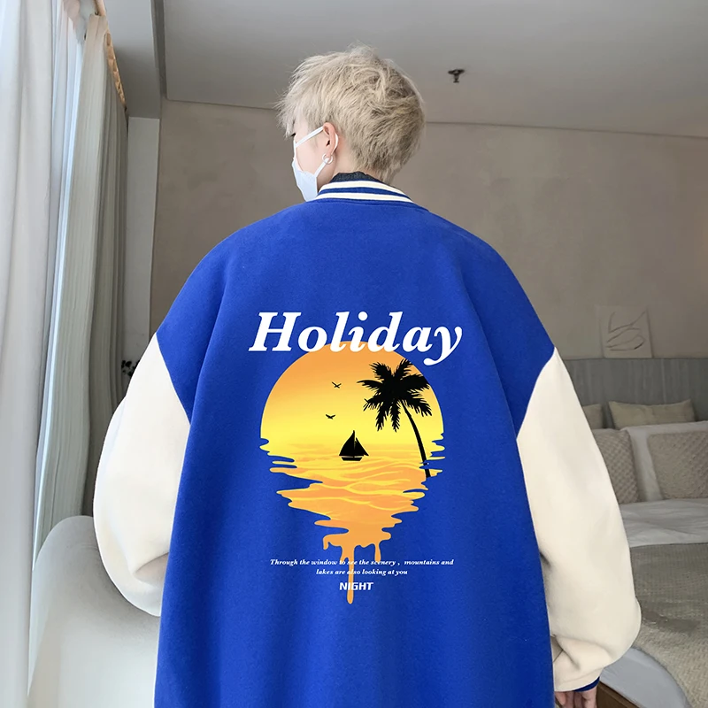 

Klein Blue Baseball Jaet Men's Spring Autumn Oversize High School Junior College Sunset Jaet American Sle Youth Faion