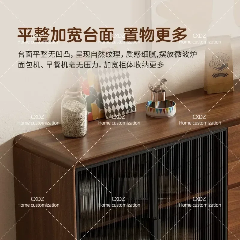 New Chinese Style Dining Side Cabinet Wall Mounted Ultra Thin Kitchen Locker Solid Wood Walnut Color Living Room Storage