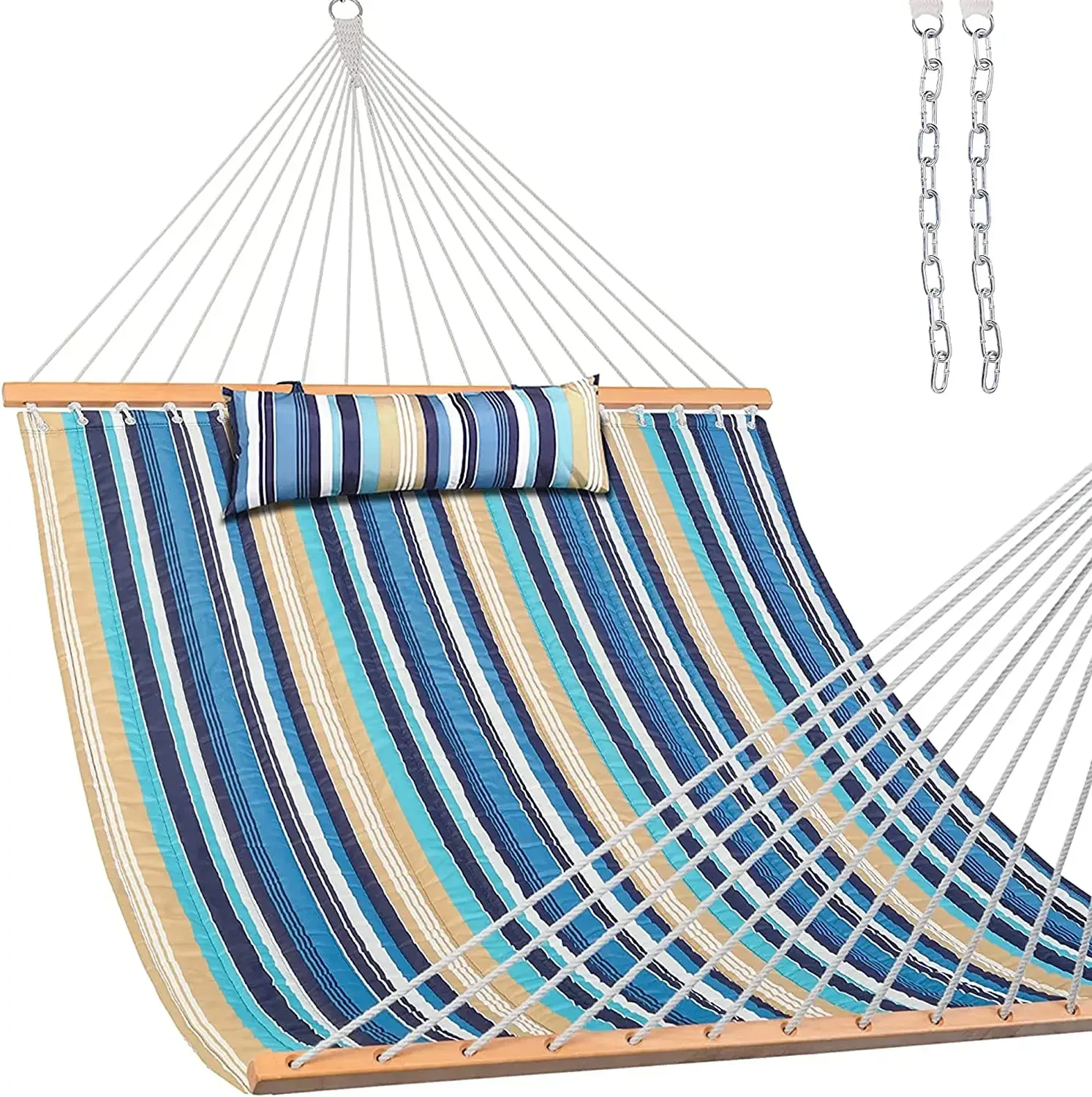 2026 12 FT Quilted Fabric Double Hammock with Hammocks for Outdoor Patio