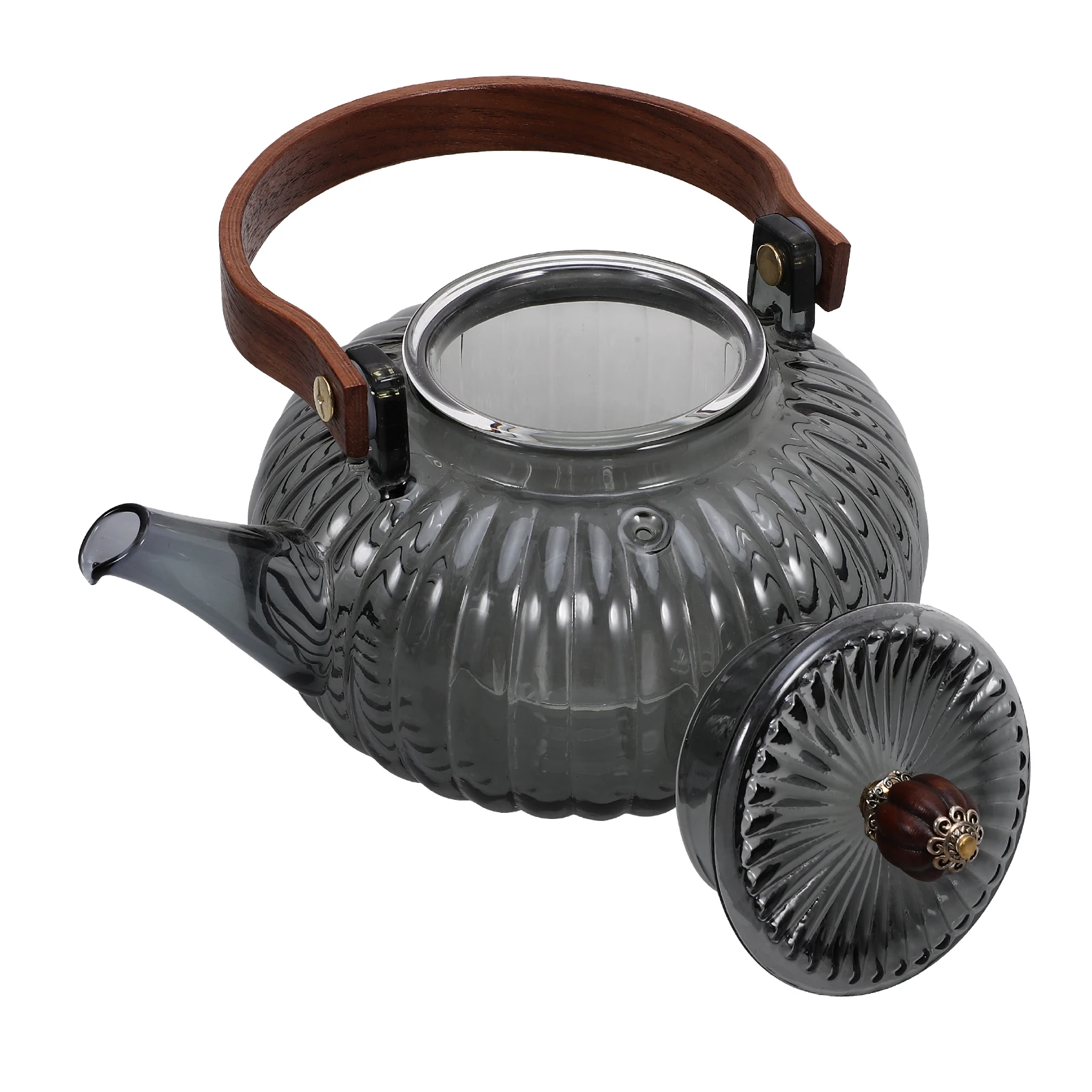 

Glass Teapot Pot With Handle Grey Flower Handheld Office Kettle Loose Leaf Tea Pot Kitchen Glass Tea Use