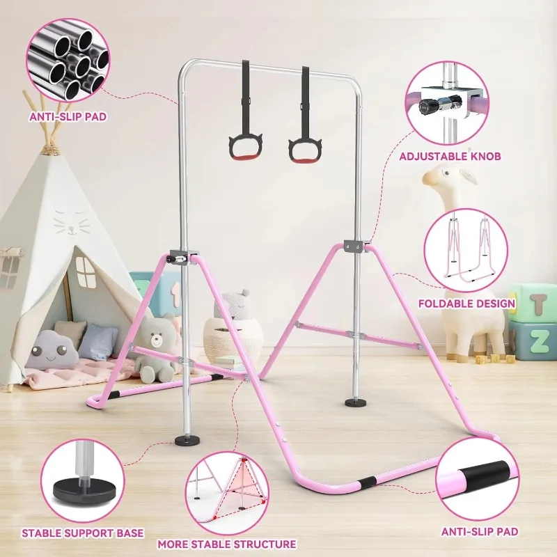 

Height Adjustable Foldable Horizontal Gymnastic Bar Indoor Outdoor Gym Equipment Rings Practicing Bar For Kids Home Gym Fitness