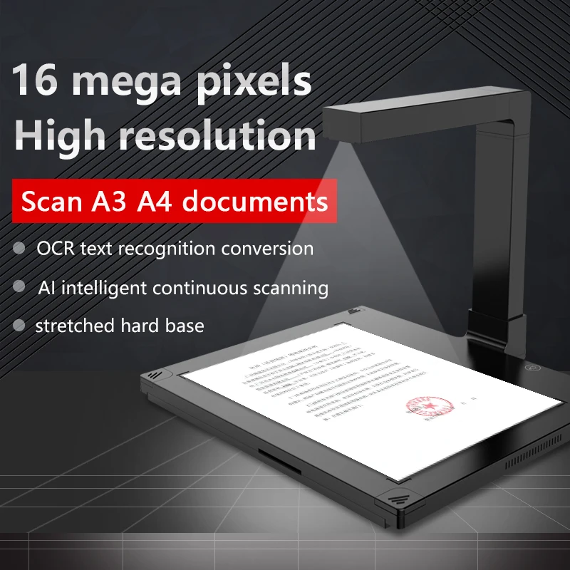 Document Scanner Commercial Use A3 Size High-Resolution 4608x3456 1 Second Scan CMOS Sensor OCR Plastic USB Interface