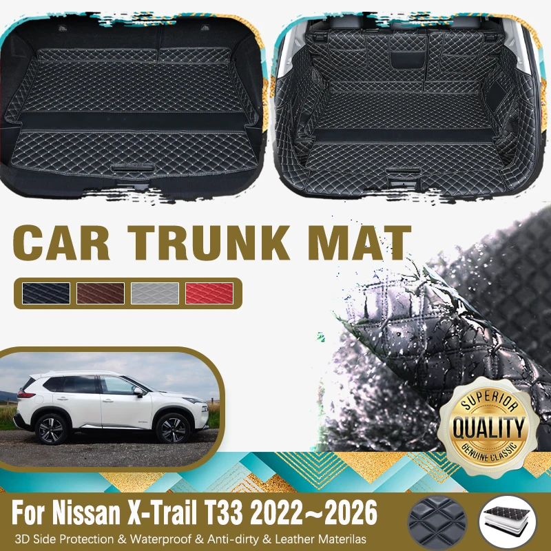 Car Trunk Mat For Nissan X-Trail e-Power Rogue T33 2022 2023 2024 2025 2026 5seat 7seat Leather Pad Cargo Cover Auto Accessories