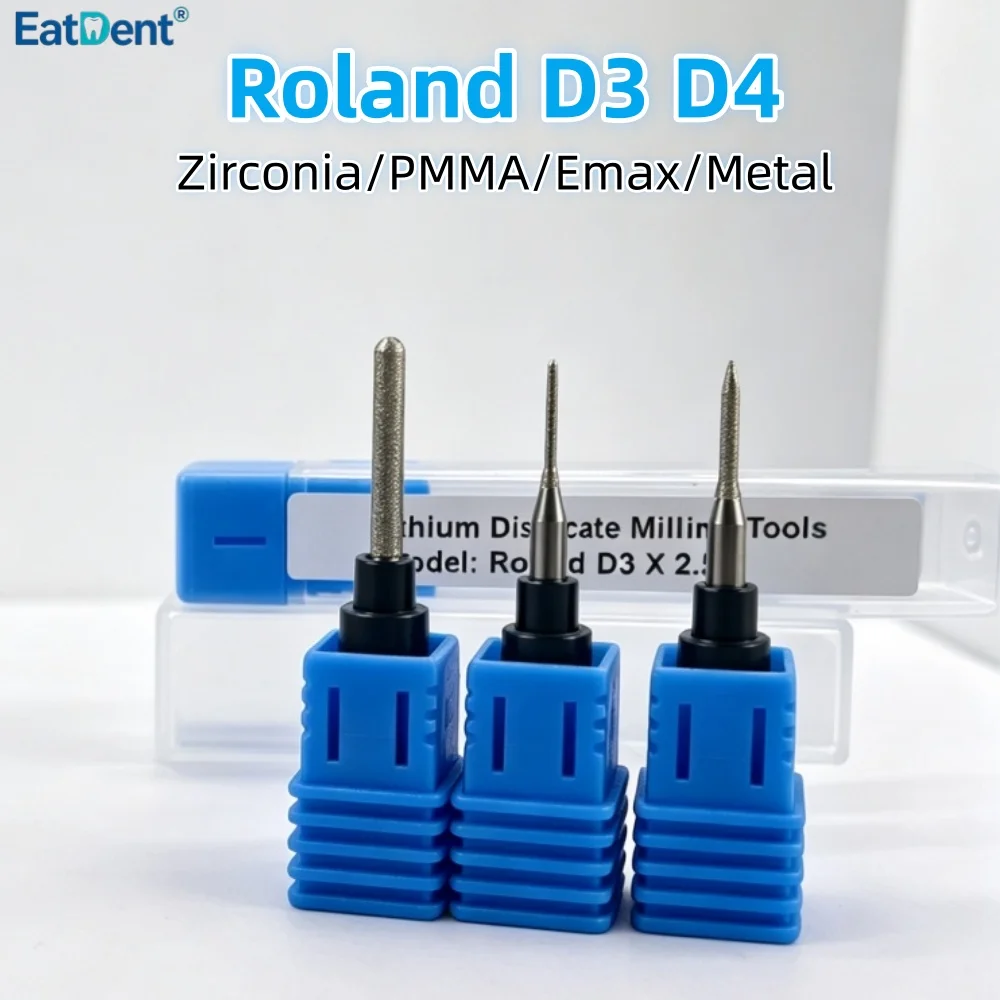 Roland Dental Milling Burs Diamond Coated for Zirconia Lithium Disilicate/Emax Metal PMMA DC D4 D3 CAD/CAM Dental Grinding Drill