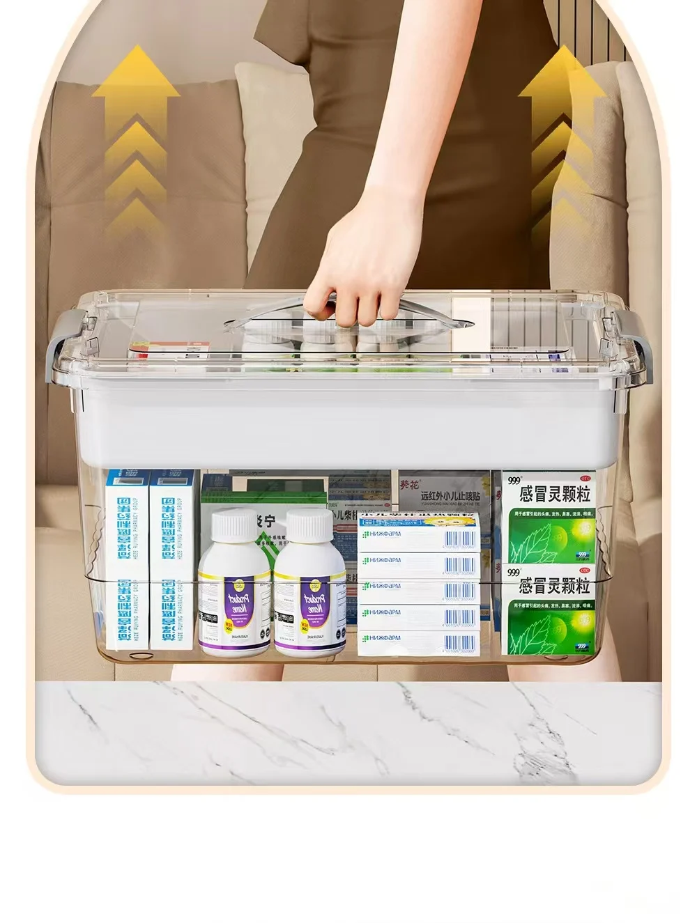Desktop Convenient Portable PP Transparent Classification Storage Box, Multi-Layer Large Capacity Transparent Medicine Box
