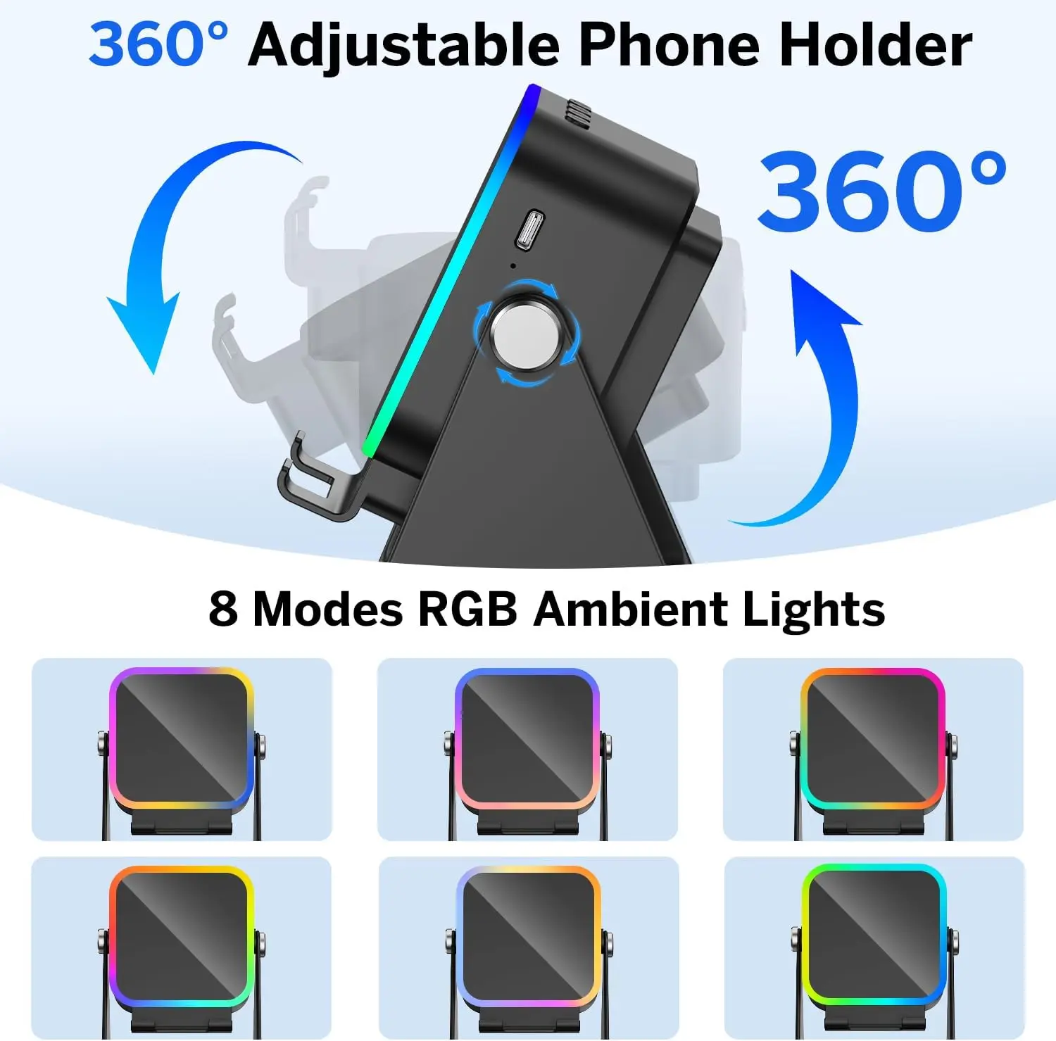 Desk Universal Mobile Phone Stand 5 in 1 Wireless Induction Bluetooth Audio Speaker Holder Colorful RGB Light For iPhone Samung