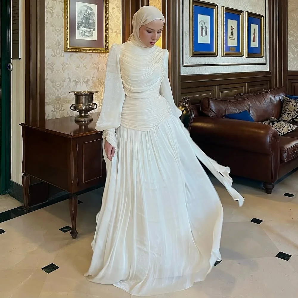 

Customized Modern Style Matching Chiffon Ruched Straight High Collar Long Dresses Bespoke Occasion Dresses High Quality Elegant