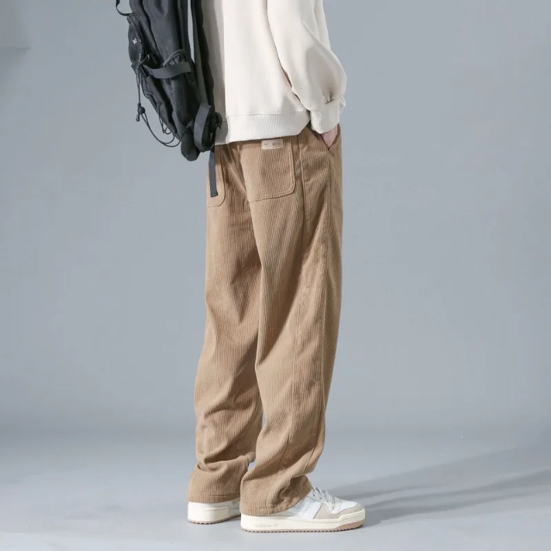 

Men Autumn Winter Vintage Versatile Slacks Thick Corduroy Warm Pants Drawstring Men Loose Drape Sweatpants Sports Casual Pants