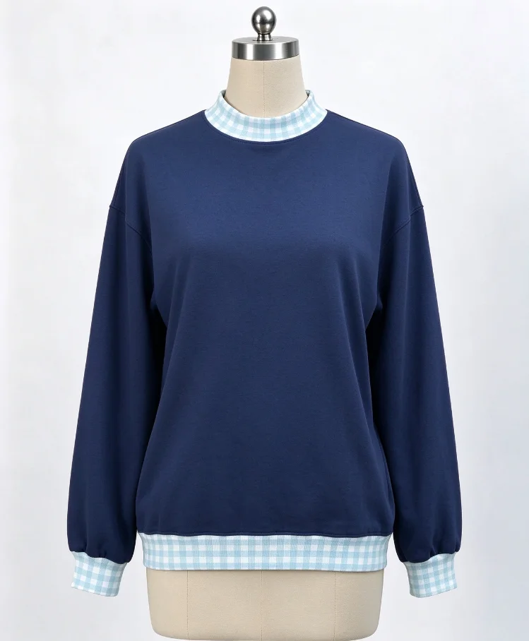 Wholesale Long Sleeves Adult Women Shirt Navy Pullover Cotton Clothing