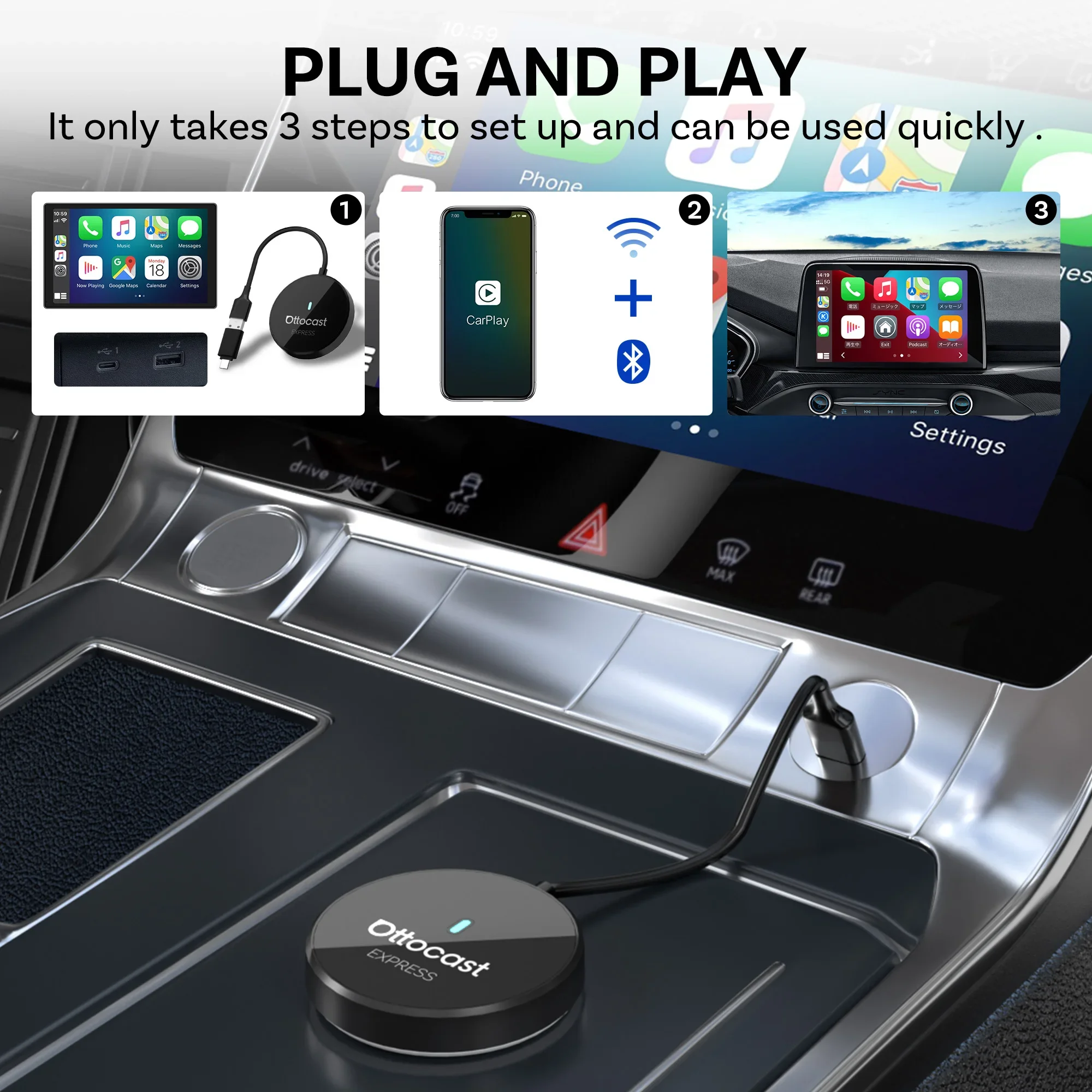 OTTOCAST Express 2 in1 Wireless CarPlay Dongle Android Auto Adapter Smart Box Car أنظمة ذكية لسيارة CarPlay السلكية #5