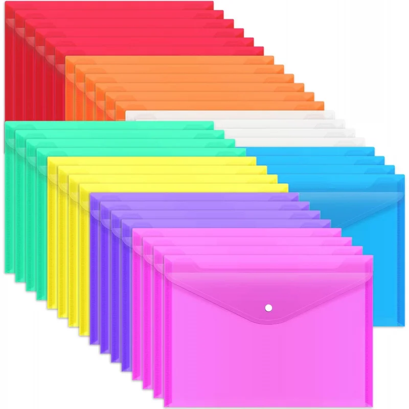 36pcs Plastic Envelopes, Clear Poly Envelopes with Snap Button Closure, Letter Size, Plastic File Folders School Office