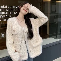 Design Sense V-neck Small Fragrant Style Sweater Jacket for Women's Autumn/winter Imitation Mink Fur Tassel Knitted Cardigan Top